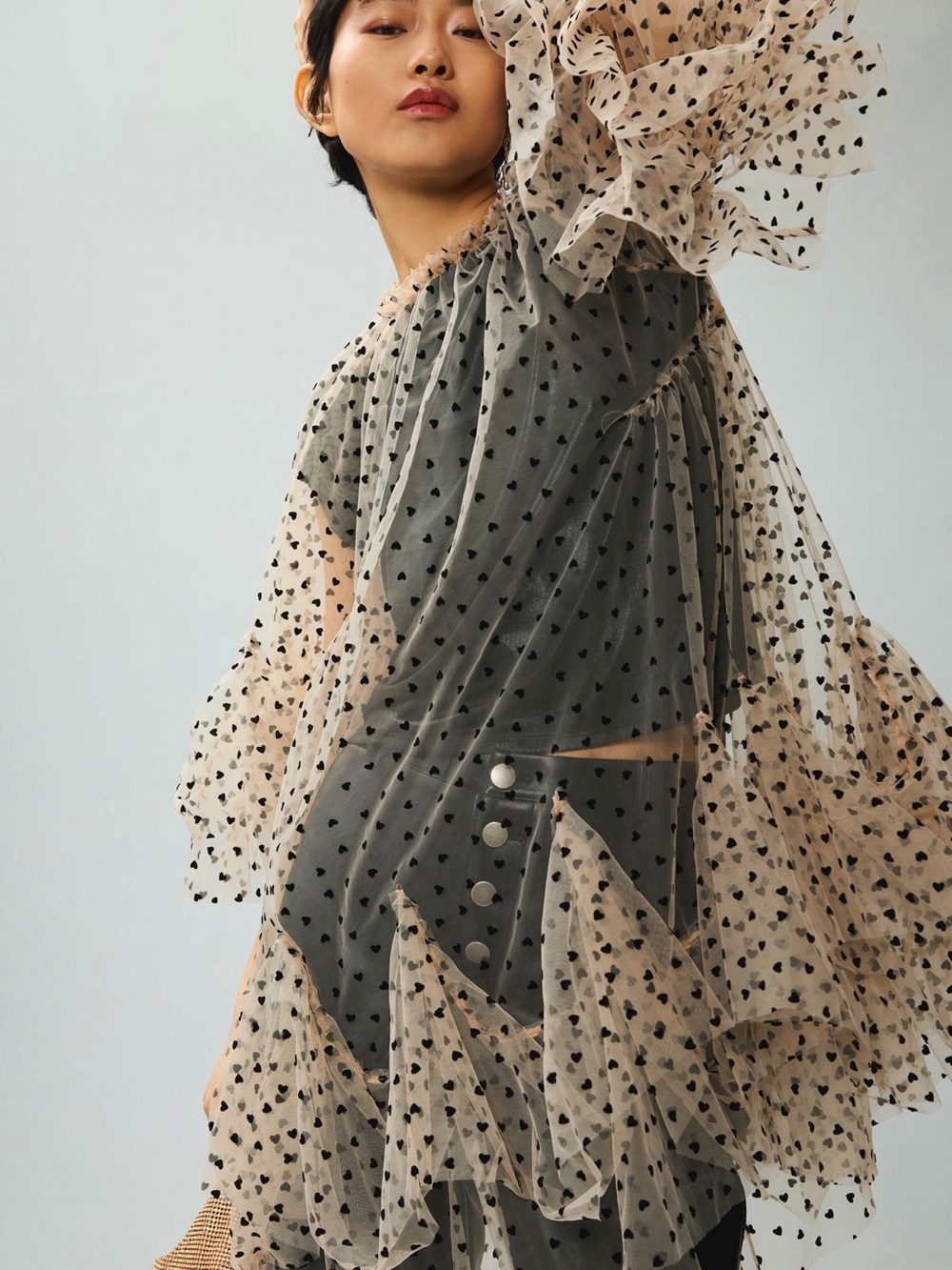 Anthropologie Maeve mini heart tulle
layer dress top sheer  Print L/Xl